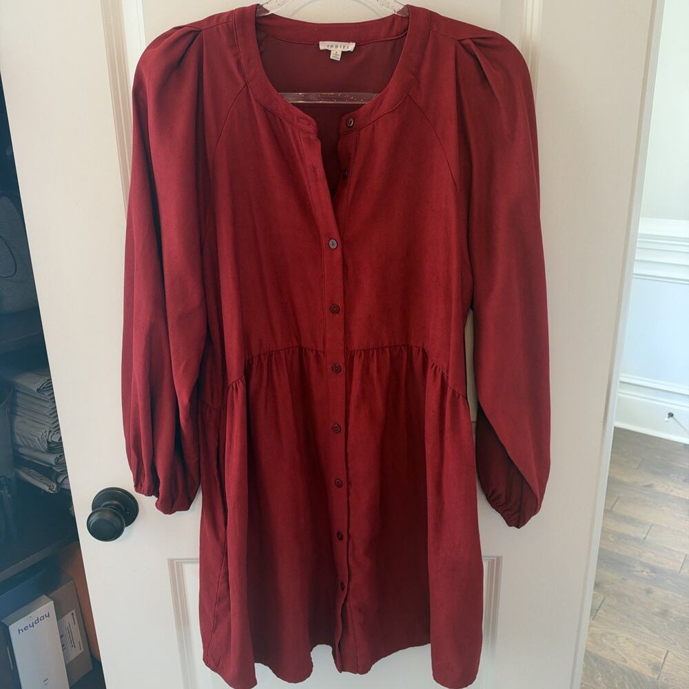 Women’s Jodifl Full Button Velvet Red Dress Long Sleeve Size Small